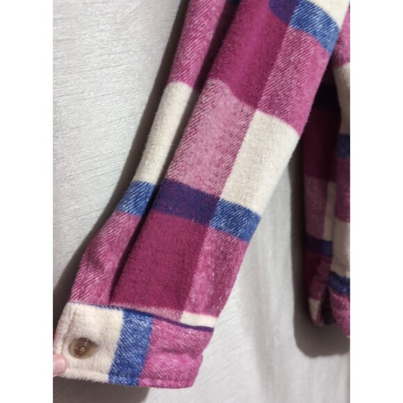 Women's Flannel Shacket Size XL Button Up Long Sleeve Warm Plaid Purple Pink - Picture 8 of 16